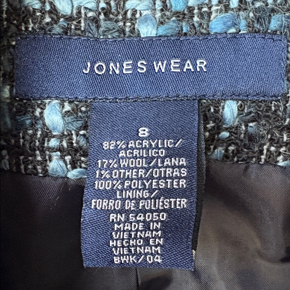 Jones Wear Black and Blue Tweed Blazer